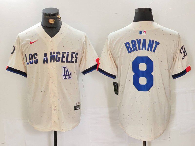Men Los Angeles Dodgers 8 Bryant Cream Fashion Nike Game MLB Jersey style 5